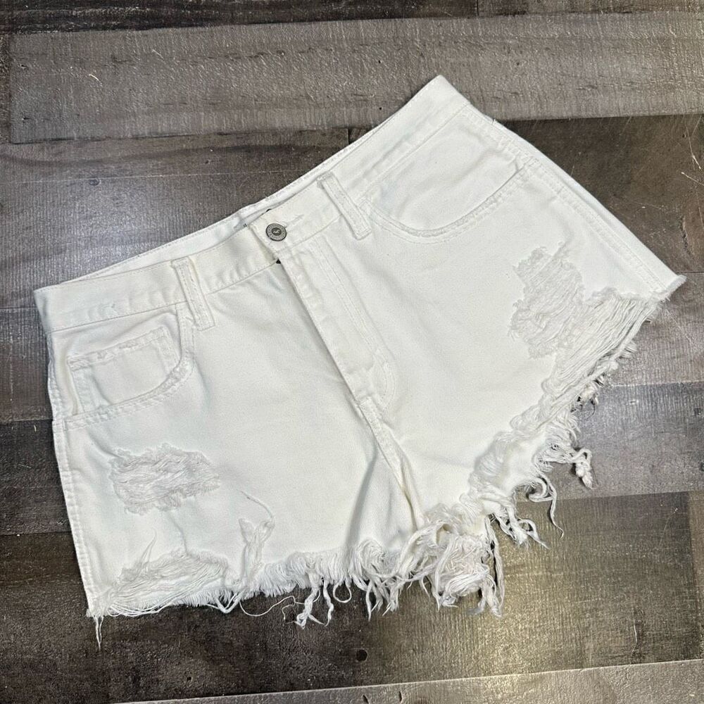 Hollister Women’s Size 30 Cut Off Jean Shorts White Distressed Frayed Hem Denim